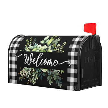 Spring Welcome Green Eucalyptus Leaf Mailbox Covers Magnetic Standard Size 18 X 21 Black White Buffalo Plaid Mailbox Wraps P