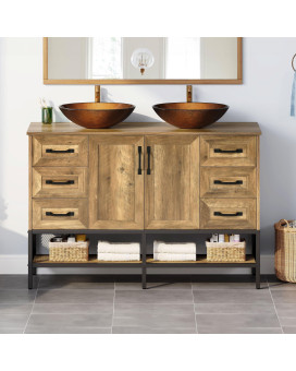 Dwvo 48 Double Rustic Bathroom Vanity Dark Brown Bathroom Vanity With Double Sink And Drawers Side Cabinet Combo Set Shelf