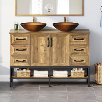 Dwvo 48 Double Rustic Bathroom Vanity Dark Brown Bathroom Vanity With Double Sink And Drawers Side Cabinet Combo Set Shelf