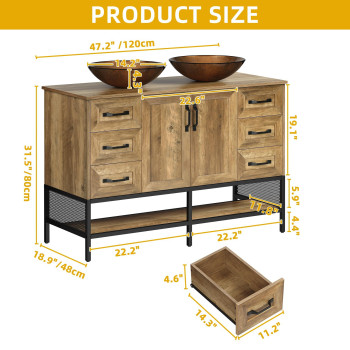 Dwvo 48 Double Rustic Bathroom Vanity Dark Brown Bathroom Vanity With Double Sink And Drawers Side Cabinet Combo Set Shelf