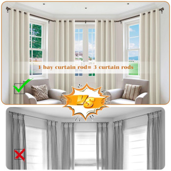 Tonial Bay Window Curtain Rods 36 To 72 Inch Center Rod For Window 20 To 36 Inch Side Rods For Windows 34 Inch Decorative Dra