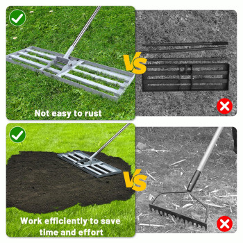 Sunvigor Lawn Leveling Rake 30 X 10 Ground Plate With 6Ft Adjustable Extra Long Handle Stainless Steel For Yard Garden He