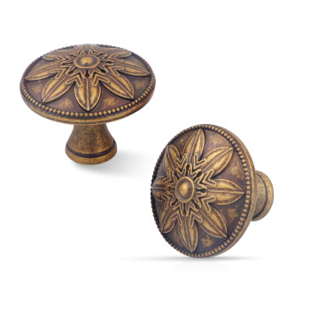 Xlroaafs 4 Pack Antique Brass Cabinet Knobs Vintage Dresser Knobs Drawer Knobs 14 Round Vintage Kitchen Cabinet Knobs Handles