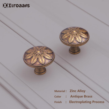 Xlroaafs 4 Pack Antique Brass Cabinet Knobs Vintage Dresser Knobs Drawer Knobs 14 Round Vintage Kitchen Cabinet Knobs Handles