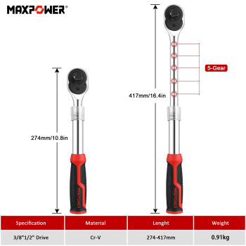 Maxpower Extendable Ratchet Wrench 12 38 Dual Drive Ratchet Handle Quick Release 72Tooth Reversible Ratcheting Exten