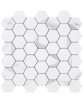 Dicofun 1 Sheet Hexagon Peel And Stick Backsplash Tile Polished Marble Look Mixed Light Gold Kitchen Backsplash Peel And Stick