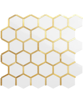 Dicofun 1 Sheet Hexagon Peel And Stick Backsplash Tile Polished White Tile Look Mixed Gold Kitchen Backsplash Peel And Stick Wa