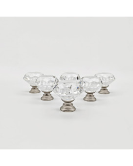 Yemchi 6 Pack Crystal Glass Cabinet Knobs Brushed Nickel 31Mm Bathroom Clear Diamond Handles For Dresser Drawers Kitchen Furnit