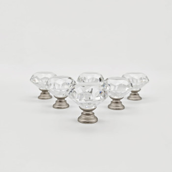 Yemchi 6 Pack Crystal Glass Cabinet Knobs Brushed Nickel 31Mm Bathroom Clear Diamond Handles For Dresser Drawers Kitchen Furnit