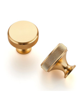 Joy Decor 25 Pack Brushed Brass Kitchen Cabinet Hardware Knobs Round Solid Knurled Handles Single Hole Drawer Knobs For Cabinet