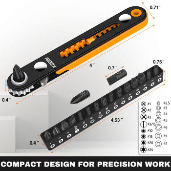 Kseibi 181787 Mini Ratchet Wrench Set 18Piece 14 Drive Slim Profile With Durable Right Angle Screwdriver Bits Versatile