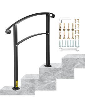 Vevor Handrail For Outdoor Steps 23 Steps Plus Black Arch1 Outdoor Handrail Adjustable Metal Staircase Handrail Thickened S