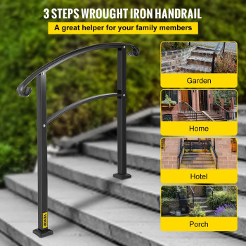 Vevor Handrail For Outdoor Steps 23 Steps Plus Black Arch1 Outdoor Handrail Adjustable Metal Staircase Handrail Thickened S