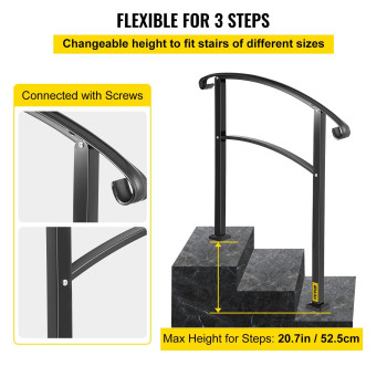 Vevor Handrail For Outdoor Steps 23 Steps Plus Black Arch1 Outdoor Handrail Adjustable Metal Staircase Handrail Thickened S