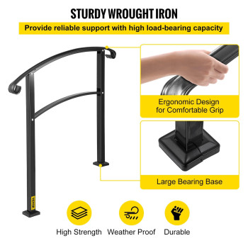 Vevor Handrail For Outdoor Steps 23 Steps Plus Black Arch1 Outdoor Handrail Adjustable Metal Staircase Handrail Thickened S