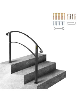 Vevor Handrail For Outdoor Steps 23 Steps Black Arch1 Outdoor Handrail Adjustable Metal Staircase Handrail Thickened Stair