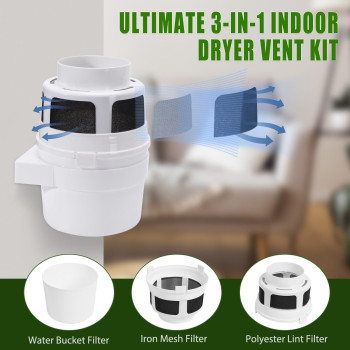 Upgraded Version Viwinvela 3 In 1 Indoor Dryer Vent Kit With Silver Dryer Vent Hose Dryer Lint Catcher Water Filter Bucket