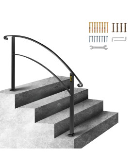 Vevor Handrail For Outdoor Steps 34 Steps Black Arch1 Outdoor Handrail Adjustable Metal Staircase Handrail Thickened Stair