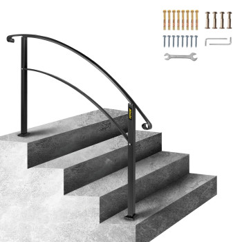 Vevor Handrail For Outdoor Steps 34 Steps Black Arch1 Outdoor Handrail Adjustable Metal Staircase Handrail Thickened Stair