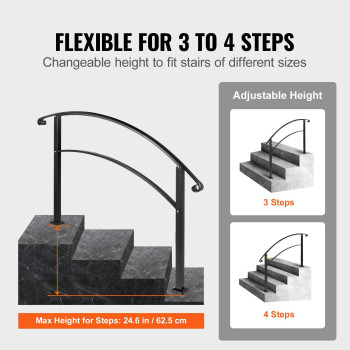 Vevor Handrail For Outdoor Steps 34 Steps Black Arch1 Outdoor Handrail Adjustable Metal Staircase Handrail Thickened Stair