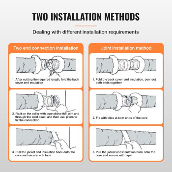 Vevor 6 Inch Insulated Flexible Duct R60 25 Feet Long With 2 Duct Clamps Heavyduty Three Layer Protection Air Ducting Hose F