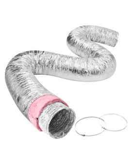 Vevor 8 Inch Insulated Flexible Duct R60 25 Feet Long With 2 Duct Clamps Heavyduty Three Layer Protection Air Ducting Hose F