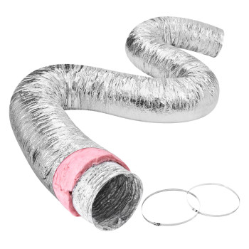 Vevor 8 Inch Insulated Flexible Duct R60 25 Feet Long With 2 Duct Clamps Heavyduty Three Layer Protection Air Ducting Hose F