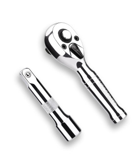 Tiosamd Stubby Ratchet Set 38 Drive Ratchet Handle With A Extension Bars Gift For Men 72T Reversible Quick Release Head Pr