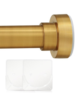 Ynl Shower Curtain Rod 34 To 120 Inches Tension Curtain Rod With 2Pcs Holders Adjustable 34120 Inches Brushed Gold