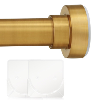 Ynl Shower Curtain Rod 34 To 120 Inches Tension Curtain Rod With 2Pcs Holders Adjustable 34120 Inches Brushed Gold