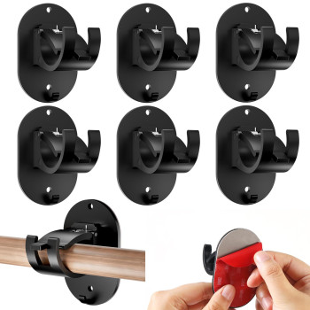 6 Pcs No Drill Curtain Rod Brackets Upgraded No Drilling Self Adhesive Curtain Rod Holder Universal Nail Free Adjustable Curta