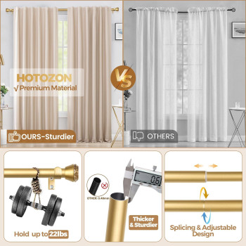 Gold Curtain Rod 32 To 58 Inch Hotozon Heavy Duty Curtain Rods For Windows Decorative Single Drapery Rod With Translucent Diam