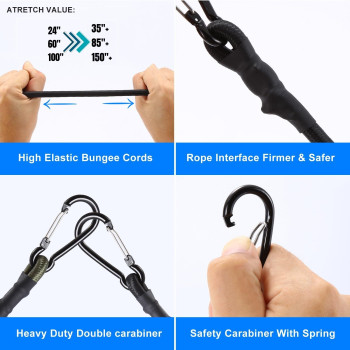 Carabiner Bungee Cords Heavy Duty Outdoor Black 60 Inch 3 Pcs