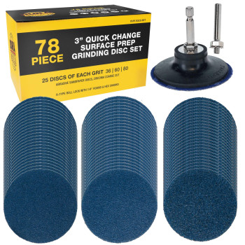 Duragold 3 78 Piece Quick Change Grinding Disc Set 25 Discs Each 36 60 And 80 Grit Plus Backing Pad Shanks Rtype Roll