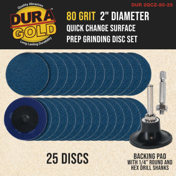 Duragold 2 80 Grit Quick Change Zirconia Coarse Cut Grinding Disc Set 25 Discs Backing Pad Rtype Roll Lock Sandpaper Di