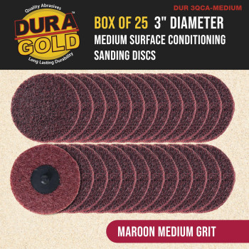 Duragold 3 Diameter Surface Conditioning Discs Maroon Medium Sanding Grit Box Of 25 Rtype Quick Change Roll Lock Connect