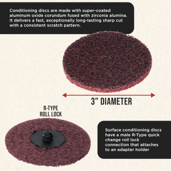 Duragold 3 Diameter Surface Conditioning Discs Maroon Medium Sanding Grit Box Of 25 Rtype Quick Change Roll Lock Connect