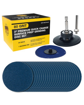 Duragold 3 80 Grit Quick Change Zirconia Coarse Cut Grinding Disc Set 25 Discs Backing Pad Rtype Roll Lock Sandpaper Di