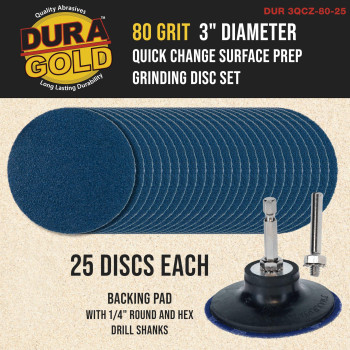 Duragold 3 80 Grit Quick Change Zirconia Coarse Cut Grinding Disc Set 25 Discs Backing Pad Rtype Roll Lock Sandpaper Di