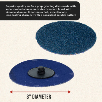 Duragold 3 80 Grit Quick Change Zirconia Coarse Cut Grinding Disc Set 25 Discs Backing Pad Rtype Roll Lock Sandpaper Di