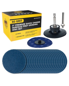 Duragold 3 60 Grit Quick Change Zirconia Coarse Cut Grinding Disc Set 25 Discs Backing Pad Rtype Roll Lock Sandpaper Di