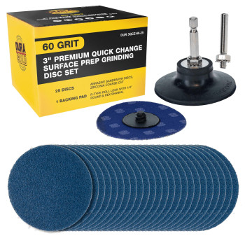 Duragold 3 60 Grit Quick Change Zirconia Coarse Cut Grinding Disc Set 25 Discs Backing Pad Rtype Roll Lock Sandpaper Di