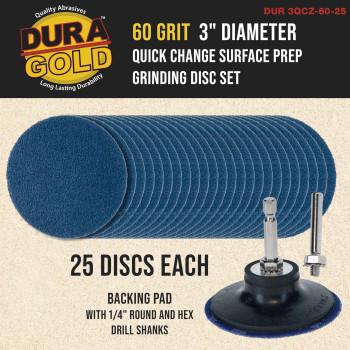 Duragold 3 60 Grit Quick Change Zirconia Coarse Cut Grinding Disc Set 25 Discs Backing Pad Rtype Roll Lock Sandpaper Di