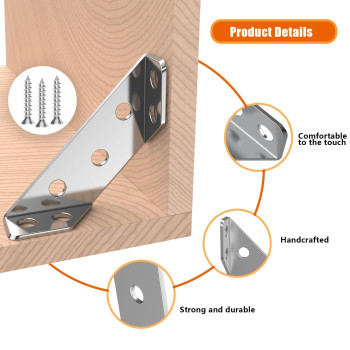 10 Pack Bigwaves L Bracket For Shelves Set With Screws Stainless Steel Metal Corner Brackets For Wood Three Sided Fixation 90