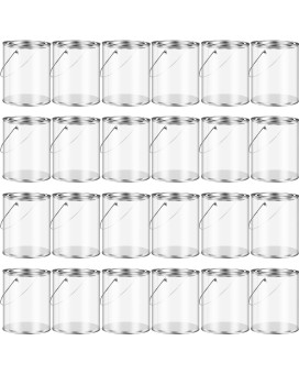 Yalikop 24 Pack Clear Paint Cans Paint Bucket With Metal Lids And Handle Decorative Clear Plastic Bucket Storage Paint Can Plast