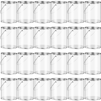 Yalikop 24 Pack Clear Paint Cans Paint Bucket With Metal Lids And Handle Decorative Clear Plastic Bucket Storage Paint Can Plast