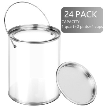 Yalikop 24 Pack Clear Paint Cans Paint Bucket With Metal Lids And Handle Decorative Clear Plastic Bucket Storage Paint Can Plast