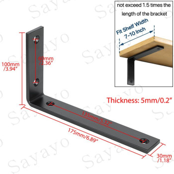 Sayayo Floating Shelf Brackets Heavy Duty 7 Inch 15 Inch Thicken Black Shelf Bracket For Wood Shelves Metal L Brackets Shelvi