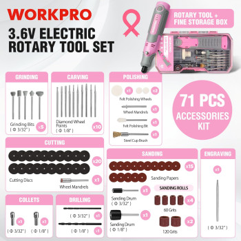 Workpro Cordless Rotary Tool Kit With 71Pcs Accessories 3 Variable Speeds Usb Rechargeable Mini Rotary Tool For Engraving San