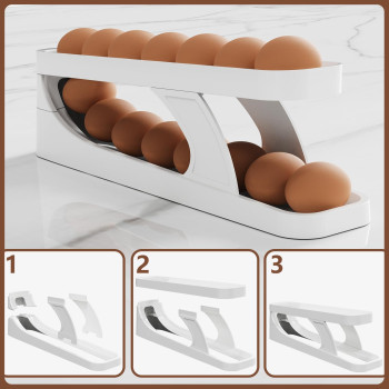 Chancetsui Automatic Rolling Egg Dispenser 2Tier Egg Holder For Refrigerator Egg Container For Refrigerator Spacesaving For